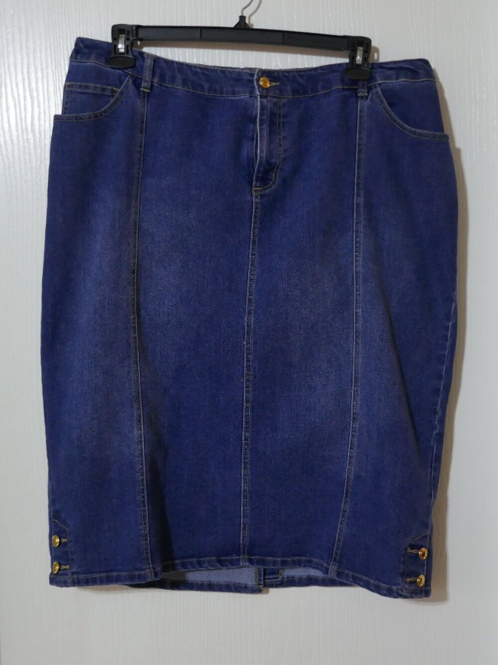 Catherines Denim Stretch Midi Skirt Medium Blue Wash 1X 18/20W